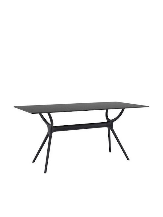 Air Outdoor Dinner Free Standing Table with Wood Surface and Polypropylene Frame Black 180x90x74cm