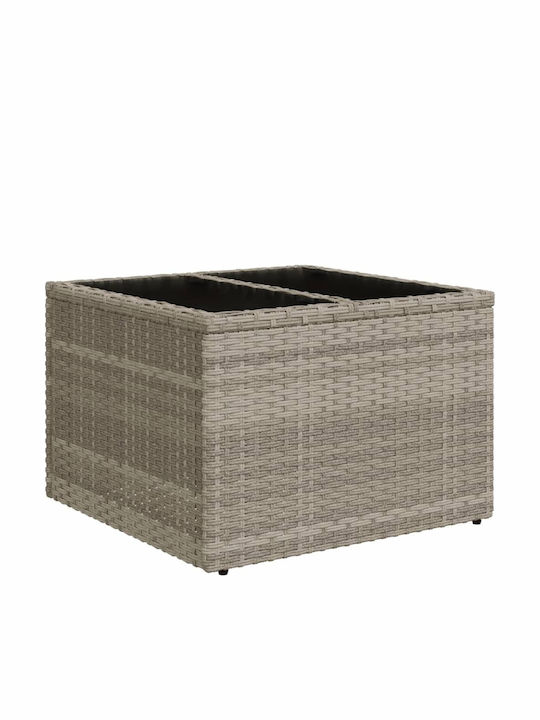 Sitting Room Outdoor Free Standing Table with Glass Surface and Rattan Frame Natural 55x55x37cm