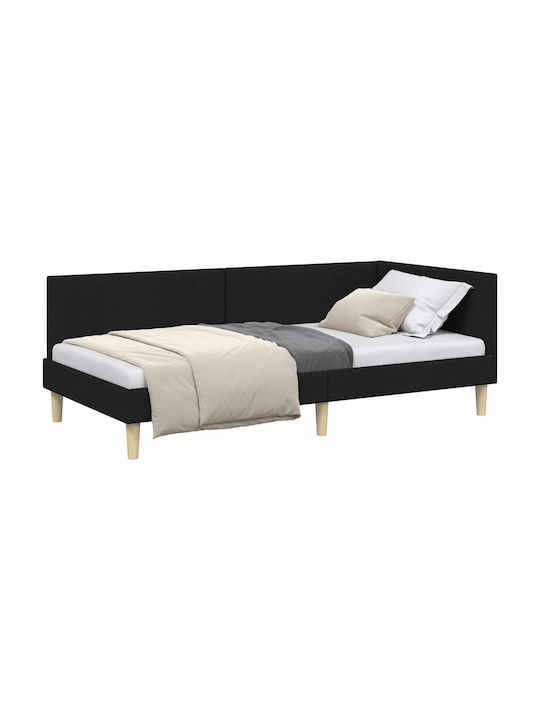 Pat Single Tapitat Cu Material Negru Cu Plăci Pentru Saltea 100x200cm