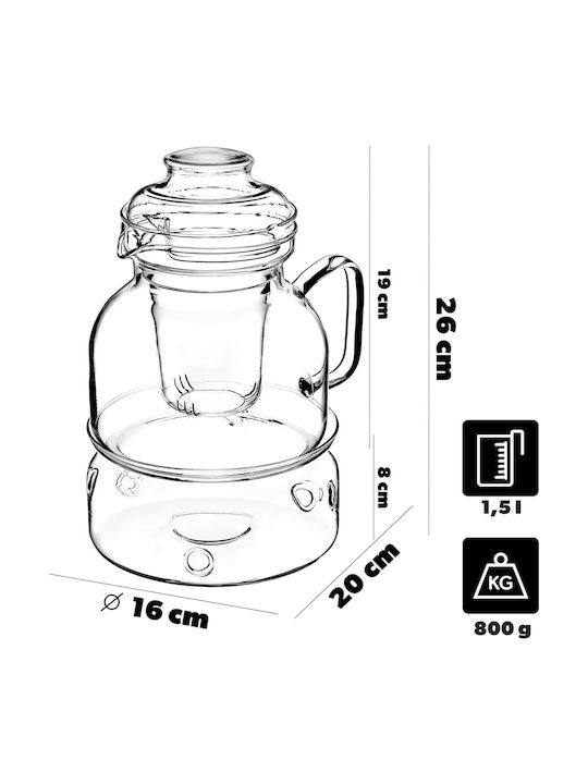 Kadax Ceainic cu Filtru din Sticlă Transparentă 1500ml