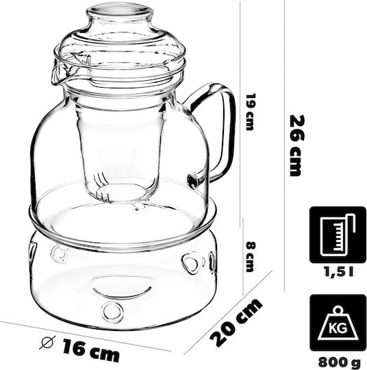 Kadax Teapot with Filter Glass Transparent 1500ml