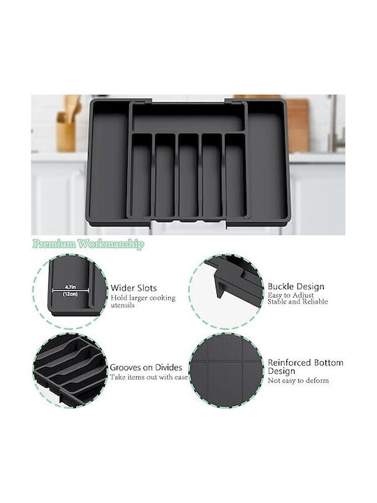 Opening Plastic Drawer Cutlery Tray 33x38x5cm Black