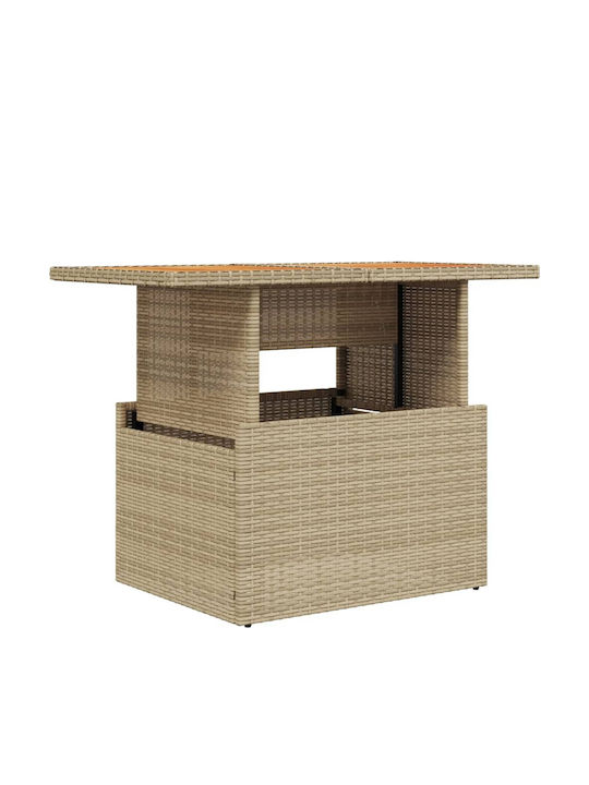 Outdoor Dinner Free Standing Table with Wood Surface and Rattan Frame Natural 100x55x73cm