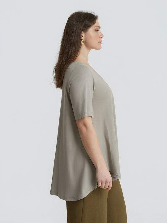 Women's Short Sleeve Blouse with V-Neckline Gray 0000.1506.C.NETTO-grey