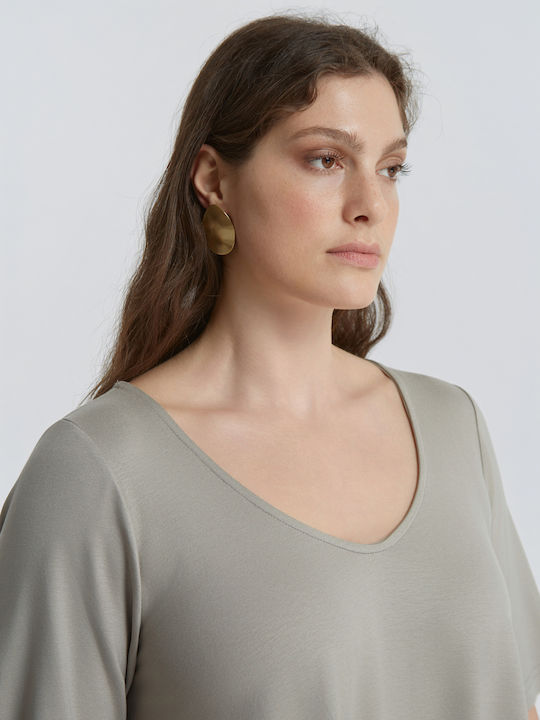 Women's Short Sleeve Blouse with V-Neckline Gray 0000.1506.C.NETTO-grey