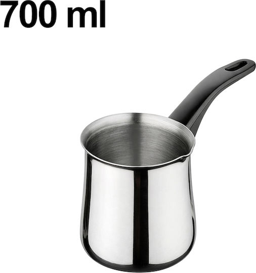 Cheffinger 700ml Turkish Coffee Pot Integrated Spout Ergonomic Handle Black Silver