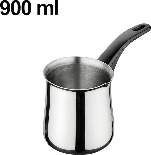 Cheffinger 900ml Turkish Coffee Pot Integrated Spout Ergonomic Handle Black Silver