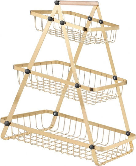 Cheffinger Obstschale 3 Niveaus Edelstahl Holzgriff Gold