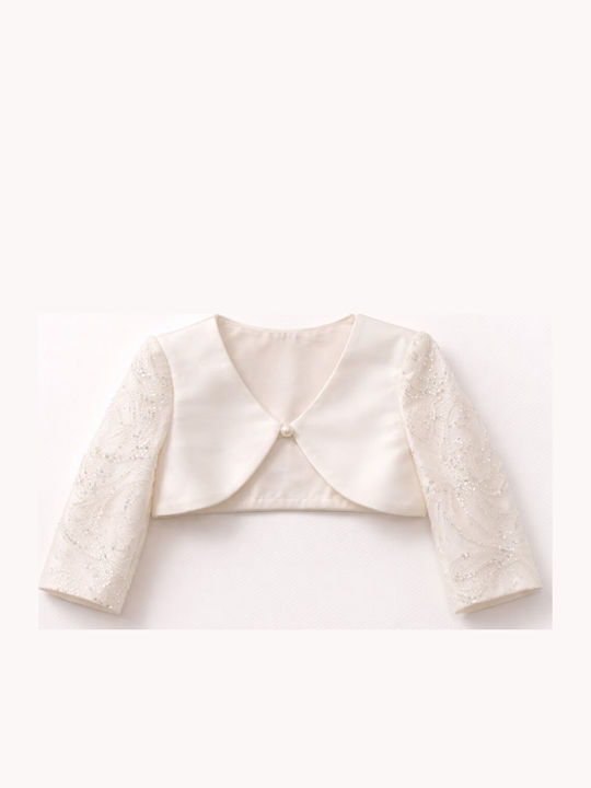 Nikos-Takis Ecru Taufkleidung für Mädchen mit Haar-Accessoires Strickjacke & Kleid 3 Stück
