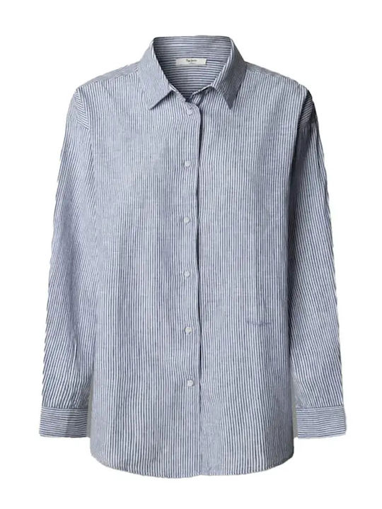 Langärmeliges Damen-Jeans-Hemd Blau Gestreift