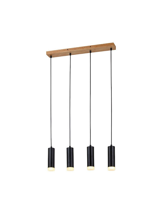 Vivalux Benito Pendant Light Black Rail for 4 Bulbs GU10 60x6x150cm