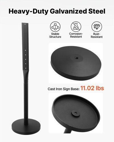 Vevor Portable Sign Post 2-pack 1230 Mm Tall Metal Sign Stands Heavy Duty Cast Iron Base Multi-hole Design Easy Installation Wind-resistant Indoor Outdoor Parking Warning Notice