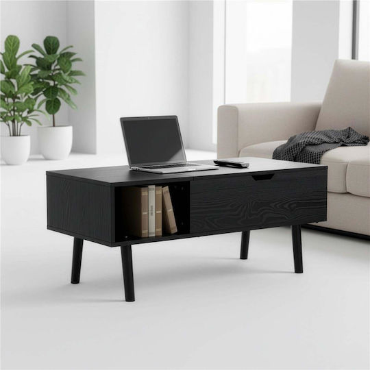 Rectangular Central Wooden Coffee Table with Lifting Mechanism Black W100xD50xH43cm