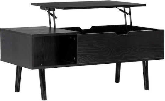 Rectangular Central Wooden Coffee Table with Lifting Mechanism Black W100xD50xH43cm