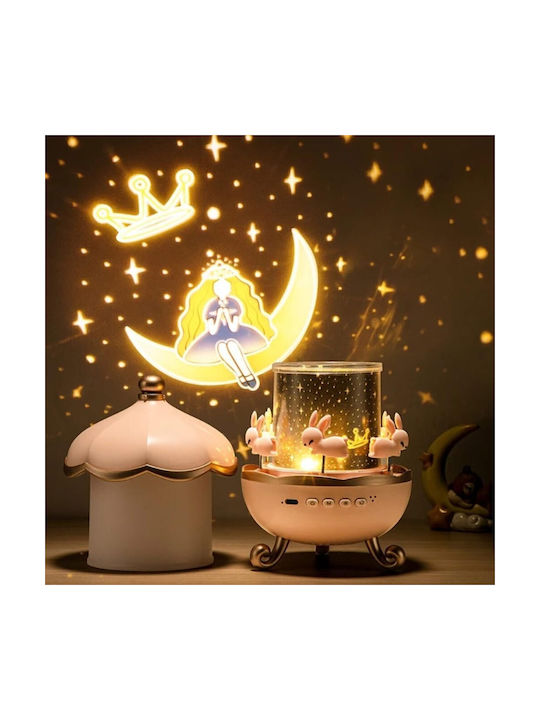 Led Rotating Kids Table Lamp Projector with Projection Designs Pink 19.1x11.8x11.8cm