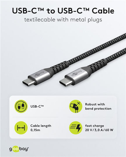 Goobay Braided USB 2.0 Cable USB-C Male - USB-C 60W Black 0.15m 79559