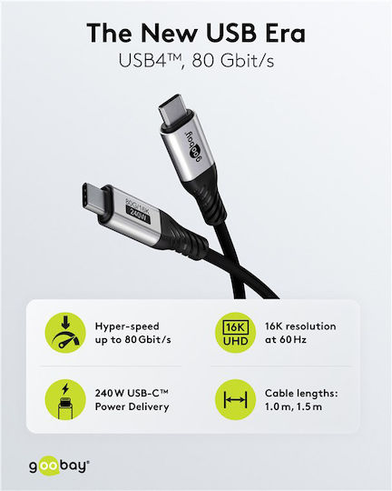 Goobay Geflochtenes USB 3.0 Kabel USB-C männlich - USB-C 240W PD Schwarz 1,5m 74776 Großhandel