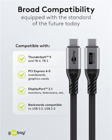 Goobay Geflochtenes USB 3.0 Kabel USB-C männlich - USB-C 240W PD Schwarz 1,5m 74776 Großhandel