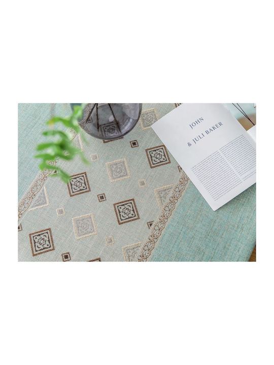 FRIPIA FRIPIA Leinen Tischtuch Mit Stickerei Blau 120x180cm