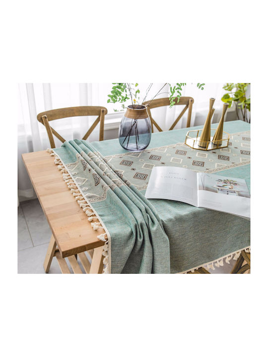 FRIPIA FRIPIA Leinen Tischtuch Mit Stickerei Blau 120x180cm