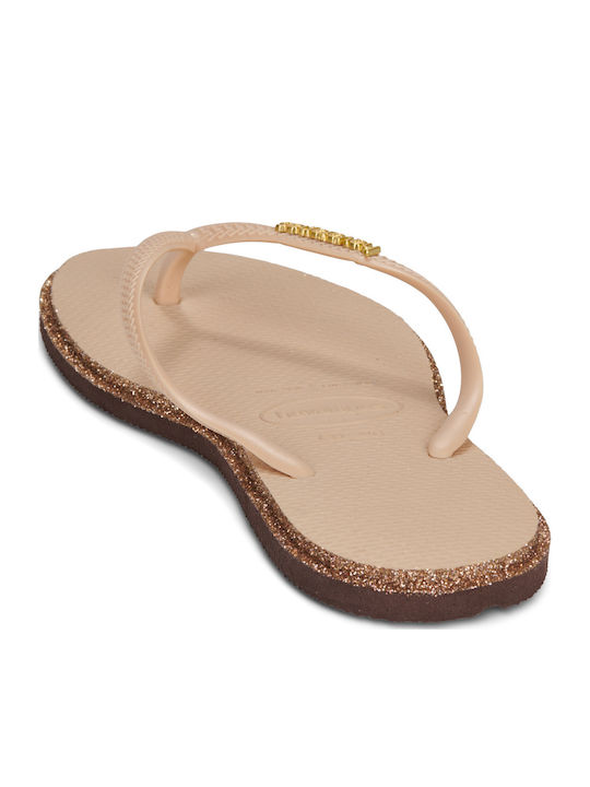 Slim Point Glitter Σαγιονάρες σε Μπεζ Χρώμα