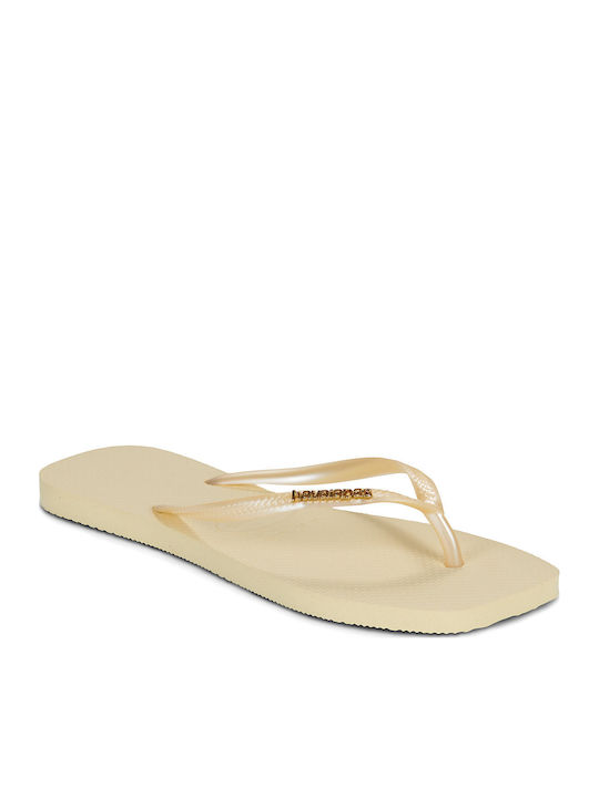 Square Logo Metallic Flip Flops in Beige Colour
