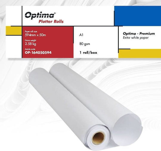Role Plotter Optima Role De Hârtie Pentru Plotter A1 80gr 594mm X 50m Optima Premium