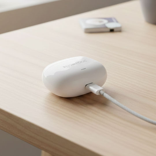 Boompods Echobuds ANC Bluetooth Handsfree Ακουστικά με Αντοχή στον Ιδρώτα και Θήκη Φόρτισης Λευκά