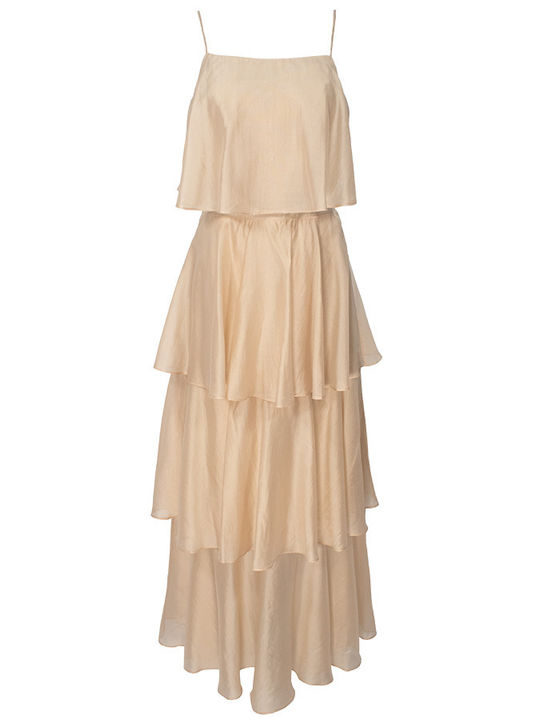 Sommer Maxi Damenkleid für Hochzeit - Taufe Beige
