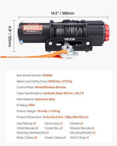 Vevor Ηλεκτρικός Εργάτης Αυτοκινήτου 4x4 12V με Δυνατότητα Έλξης 2721kg