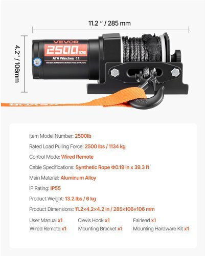 Vevor Ηλεκτρικός Εργάτης Αυτοκινήτου 4x4 12V με Δυνατότητα Έλξης 1134kg