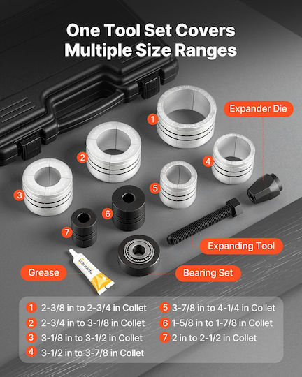 Vevor Exhaust Pipe Expander Set 41.27mm 107.95mm 7 Collets Storage Case Pqgkgqpqgkggcxan1001v0