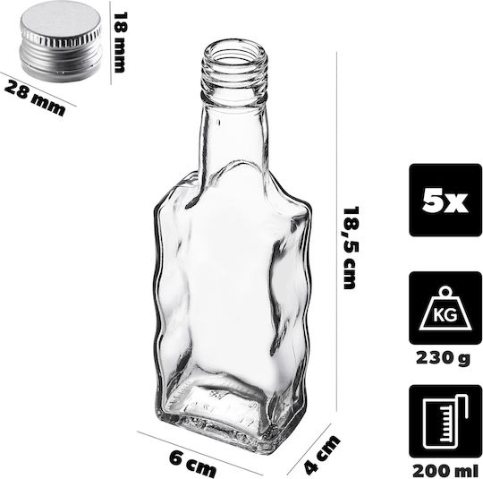 Glass Bottle Liqueur 200ml Silver Cap 5 Pcs