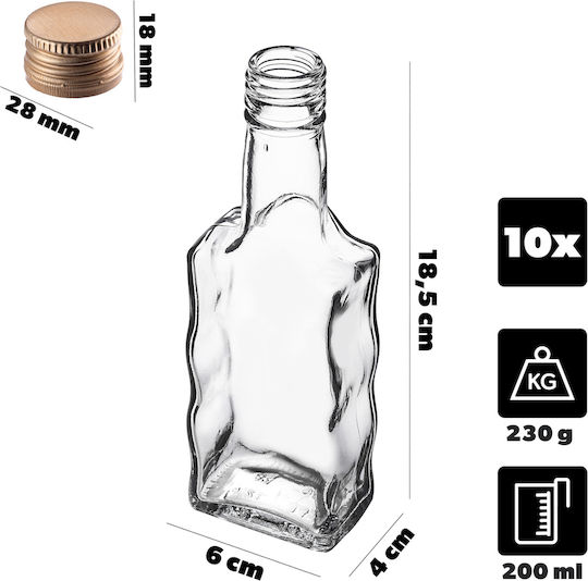 Glass Liqueur Bottle 200ml Golden Cap 10 Pcs
