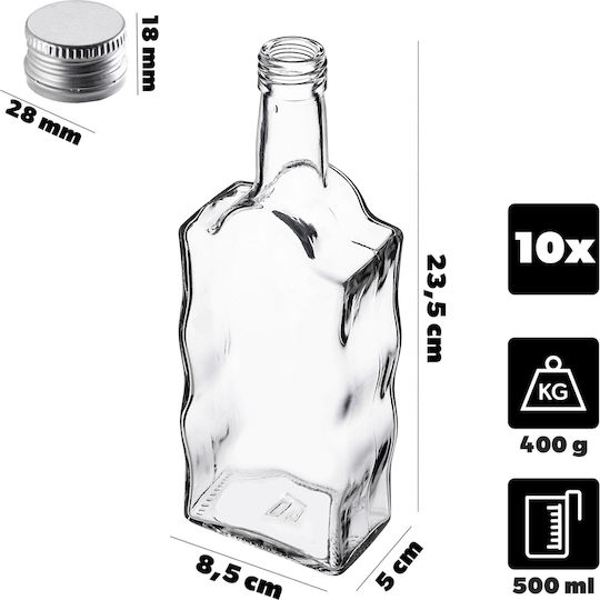 Glass 500ml Liqueur Bottle Silver Cap 10 Pcs