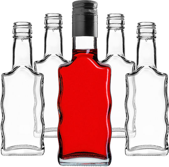 Glass 200ml Liqueur Bottle Long Black Cap 1 Pc
