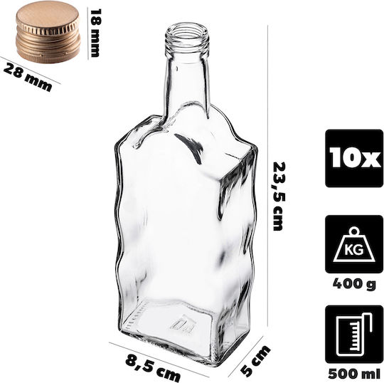 Sticlă Lichior 500ml Capac Auriu 10 Bucăți