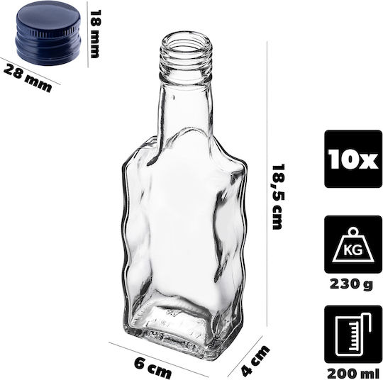 Kadax Glas Wein-/Getränkeflaschen 200ml Marineblauer Deckel 10 Stück