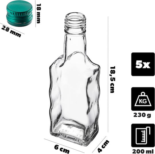Sticlă Din Sticlă Pentru Lichior 200ml Capac Verde 5 Bucăți