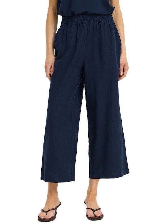 Pantaloni Dama Largi Din In Cu Cauciuc Albastru