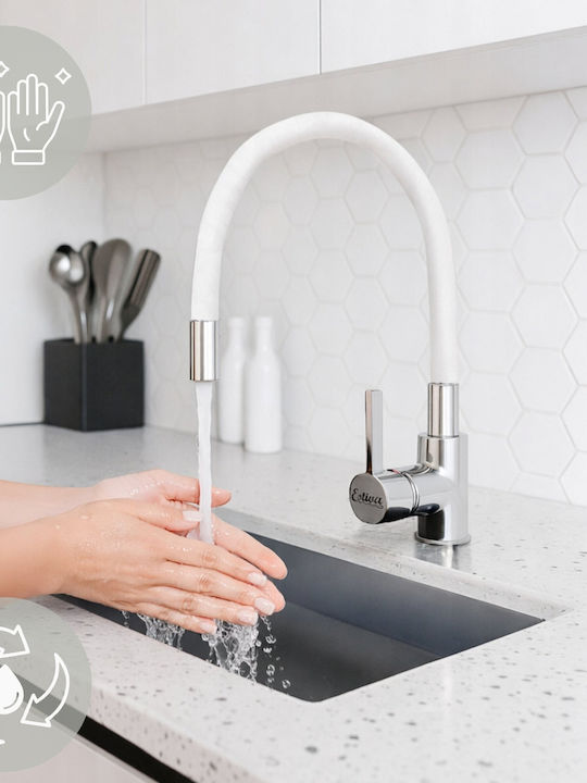 Estiva Onda Kitchen Faucet Counter with Pull-Out Spray White