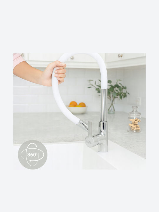 Estiva Onda Kitchen Faucet Counter with Pull-Out Spray White