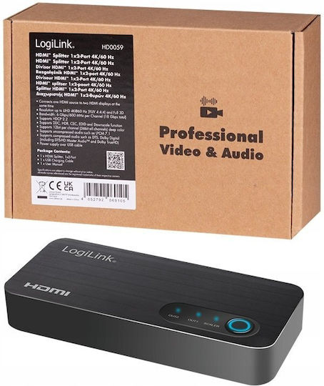 Adaptor Splitter HDMI 1x2 4K/60Hz LogiLink