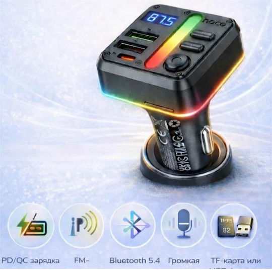 Hoco E89 Auto FM-Transmitter Bt 2usb/1-Typ-c 45w/3a Pd Qc Schwarzes