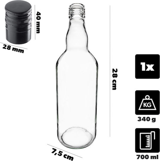 Sticlă 700ml Lungă Capac Negru 1 Bucată