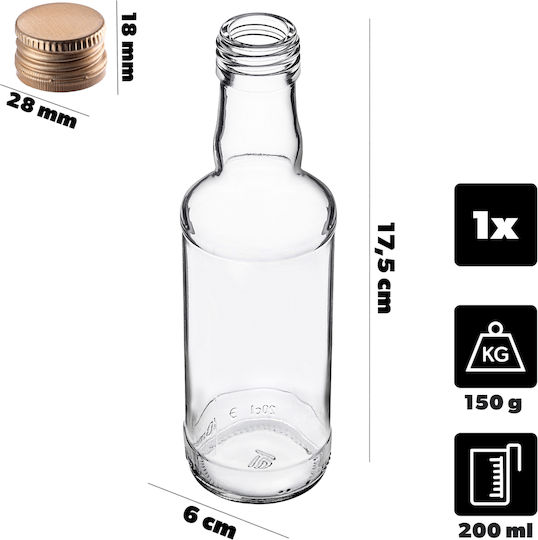 Glassflasche 200ml Goldener Verschluss 1 Stück