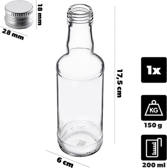 Glassflasche 200ml Silberne Kappe 1 Stück
