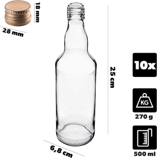 Glass Bottle 500ml Golden Cap 10 Pcs