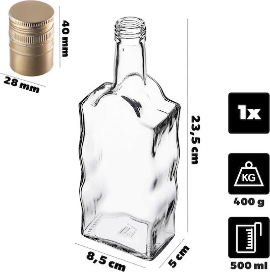 Glass 500ml Liqueur Bottle Long Golden Cap 1 Pc