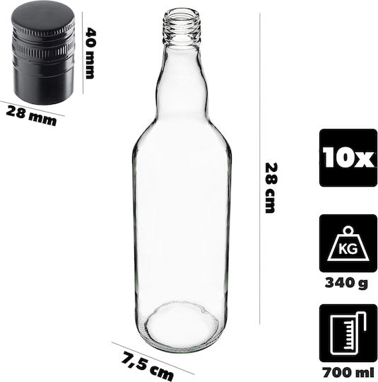 Sticlă 700ml Cu Capac Negru Lung 10 Bucăți